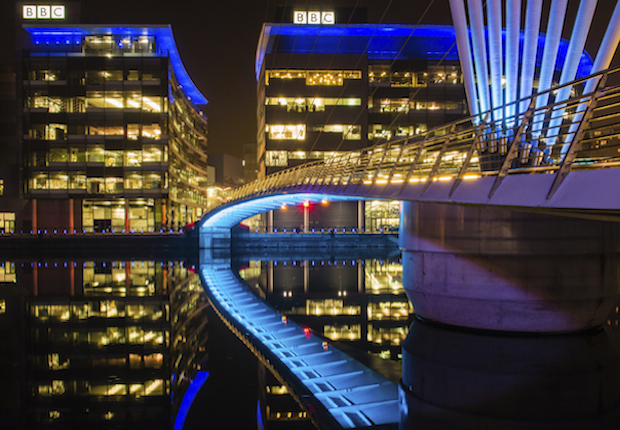 Media City illuminated at Night. Salford, Manchester, UK: SueBurtonPhotography